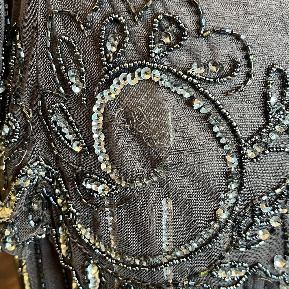 Pisarro Nights Heavily Beaded Mesh Maxi Dress SZ 14 Gatsby Formal Evening Gown - Picture 11 of 16